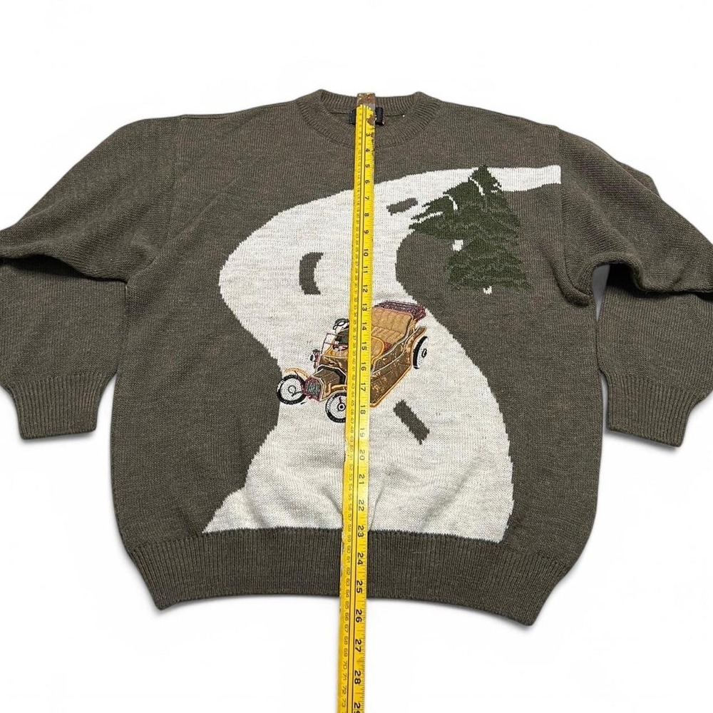 MG Sweater Mens 48 Brown Vintage Car Alpaca Wool Intarsia Knit Made in Italy - Picture 7 of 8